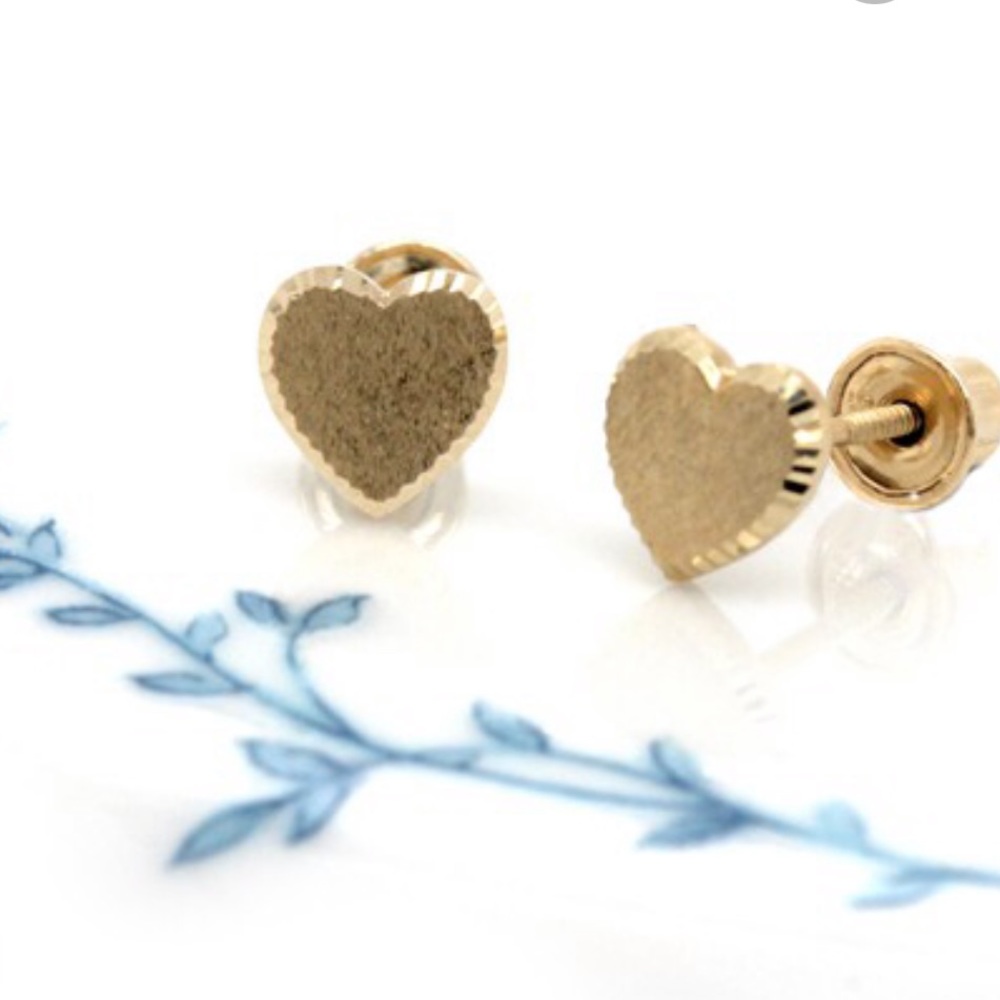 14K Gold Mother Daughter Heart Screw Stud Earrings